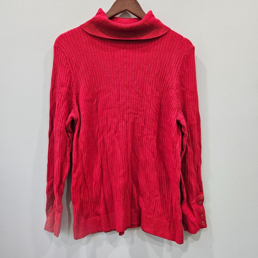 Talbots Womens Ribbed Knit Sweater Sze X Red Turtleneck Holidays Preppy Vibrant